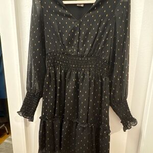 Taylor black chiffon dress size 6 with gold accents